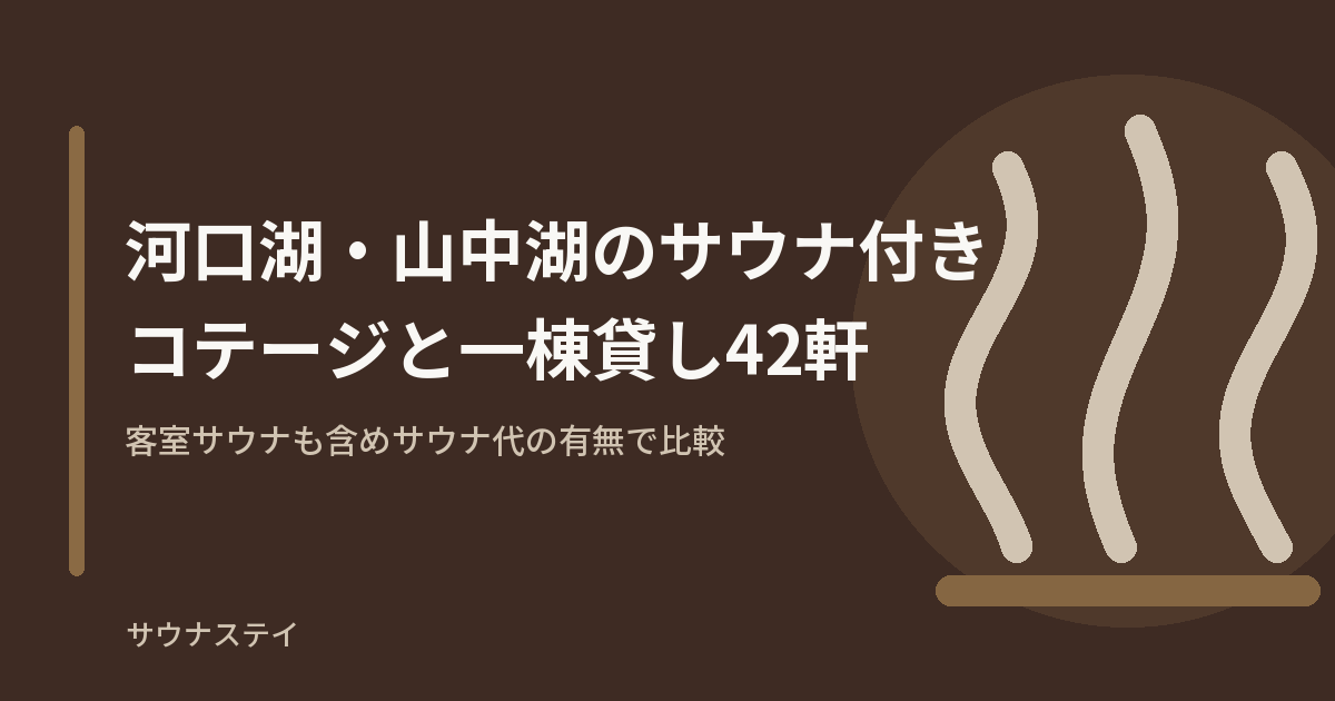 山梨県の河口湖・山中湖で客室・棟のサウナが使える宿42軒を、サウナ代が宿泊料に含まれるか別料金かで比べた記事のアイキャッチ